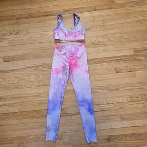 Goldsheep Pink Purple Tie-Dye Sports Bra and Leggings Set